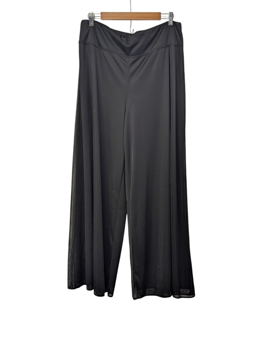 Roz & Ali Women's Black Wide Leg Pants Size XL Mesh Side Panels Flowy Lined